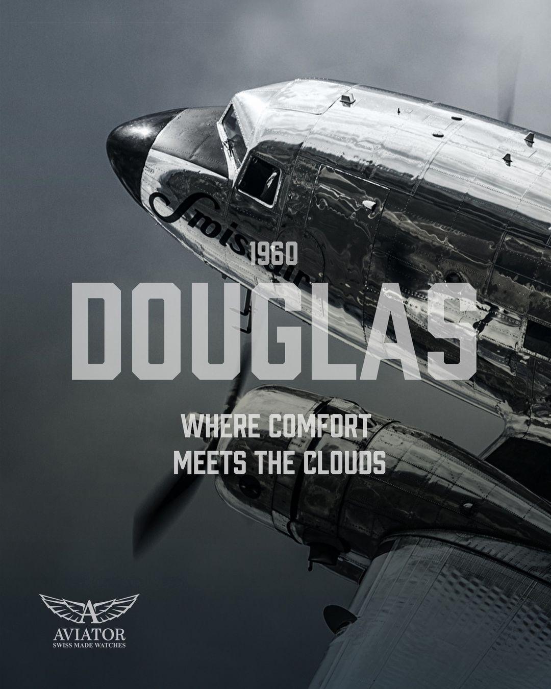 DOUGLAS DAY-DATE 41 飛行員鏤空機械腕錶