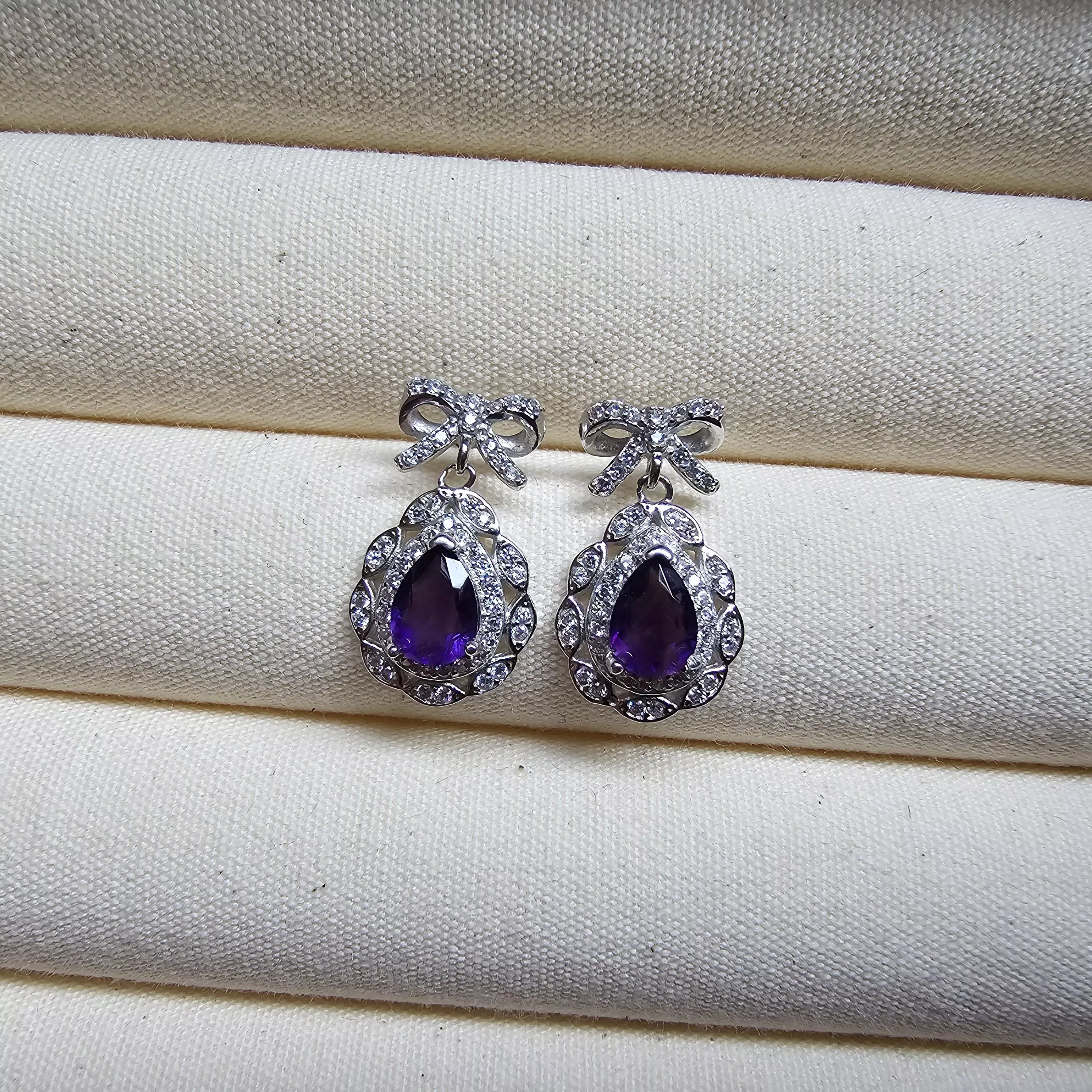 紫水晶｜S925純銀耳飾｜耳針款