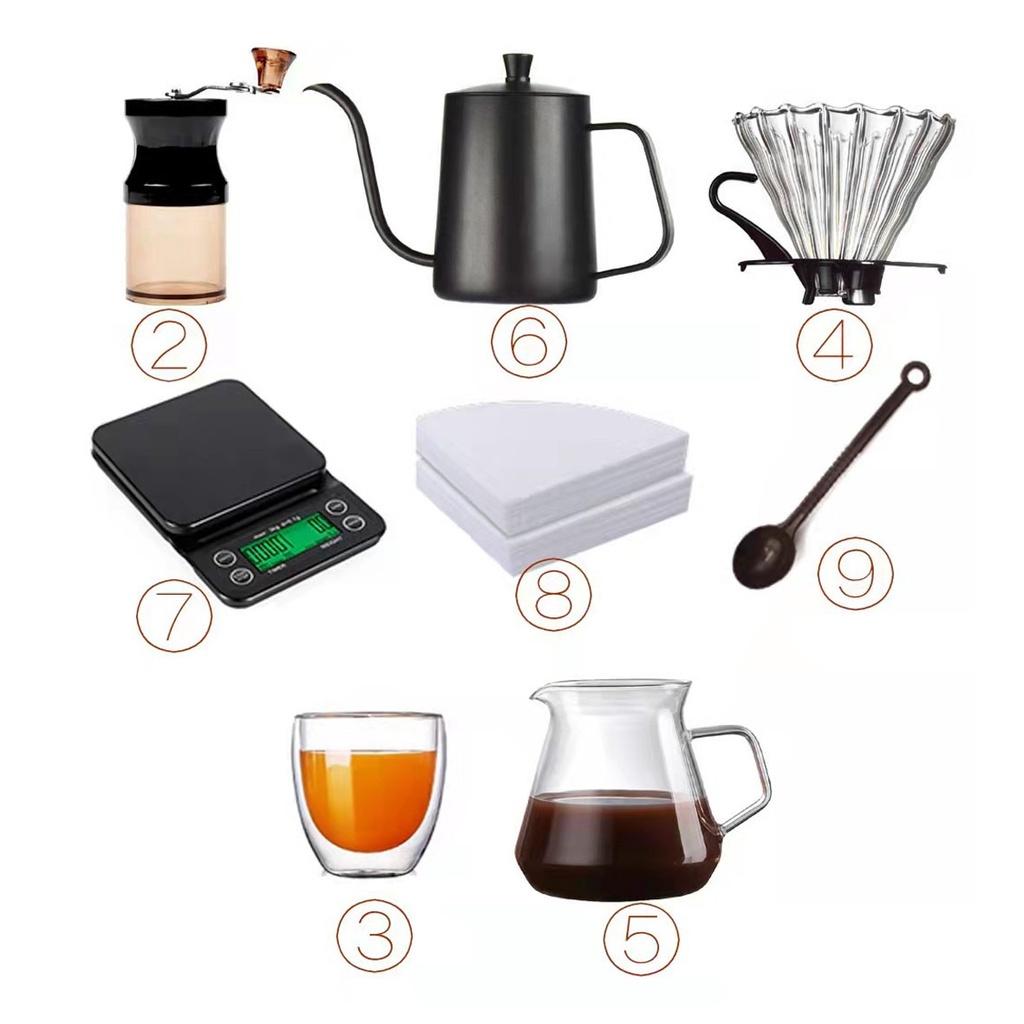 【營伙蟲901】手沖咖啡 咖啡9件組 手冲咖啡壺 手沖咖啡組 磨豆機 咖啡壺 隨身咖啡組 咖啡濾杯 咖啡套裝組