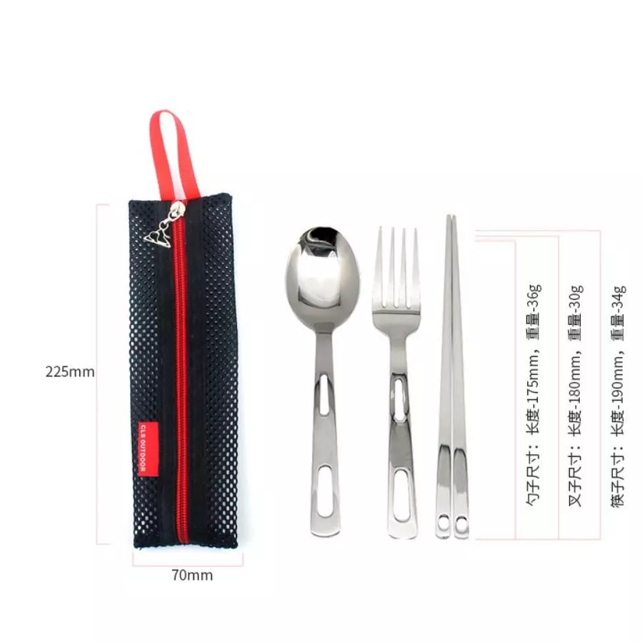 【營伙蟲296】韓國戶外餐具套裝露營旅行便攜單人餐具組合 不銹鋼筷子勺子叉子三件套