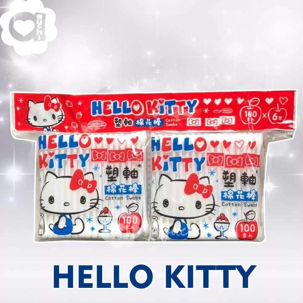 Hello Kitty 凱蒂貓塑軸棉花棒超值 補充包 100 支 x 6 包