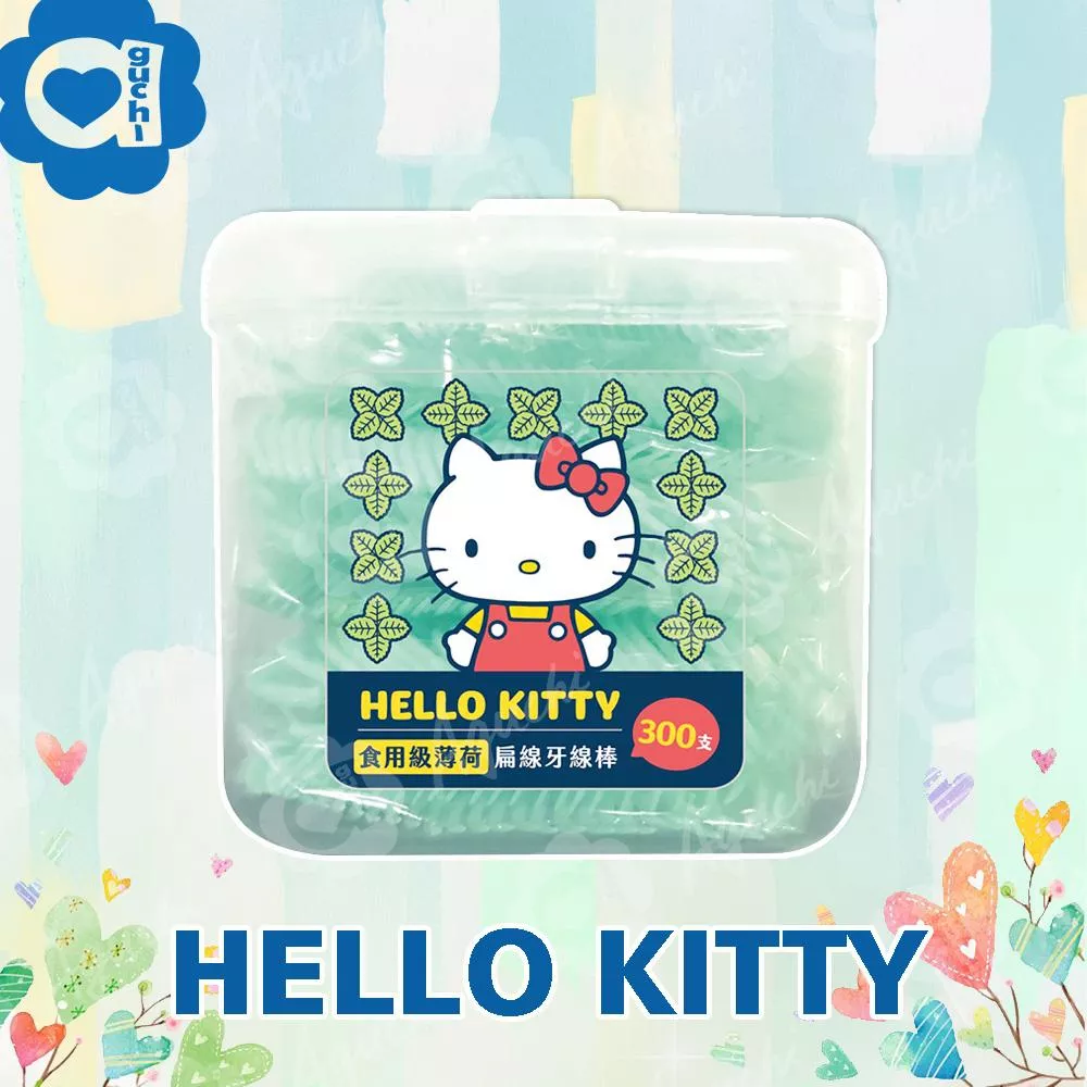 Hello Kitty 凱蒂貓食用級 薄荷扁線牙線棒 300支(盒裝)