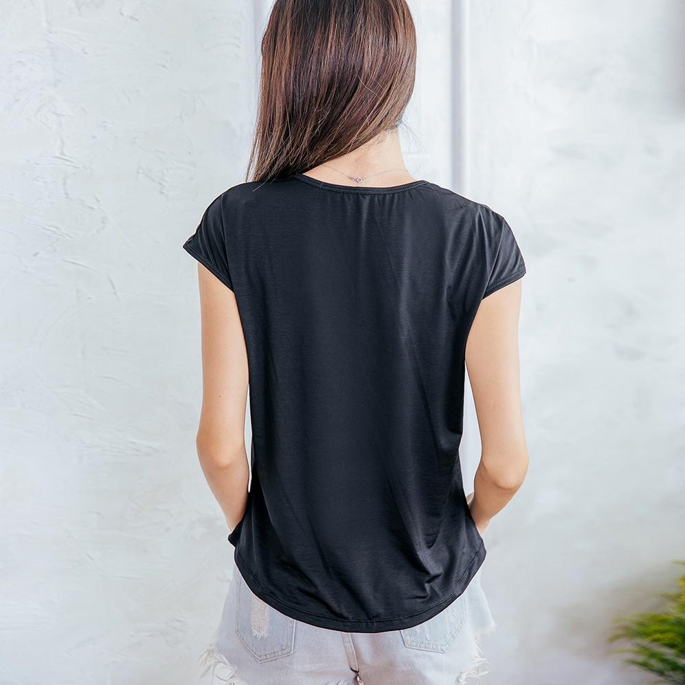 彈性顯瘦修身【NEONER涼感衣】超細涼感絲包袖圓領T恤-黑色