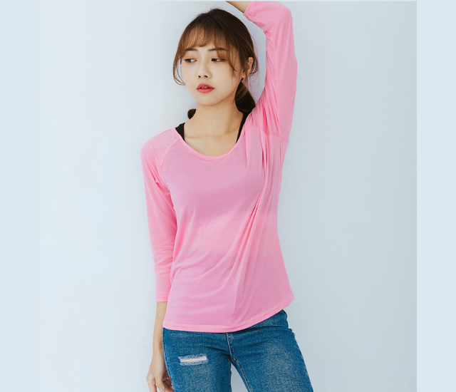 【NEONER涼感衣】彈性顯瘦修身超輕薄七分袖圓領T恤-粉紅