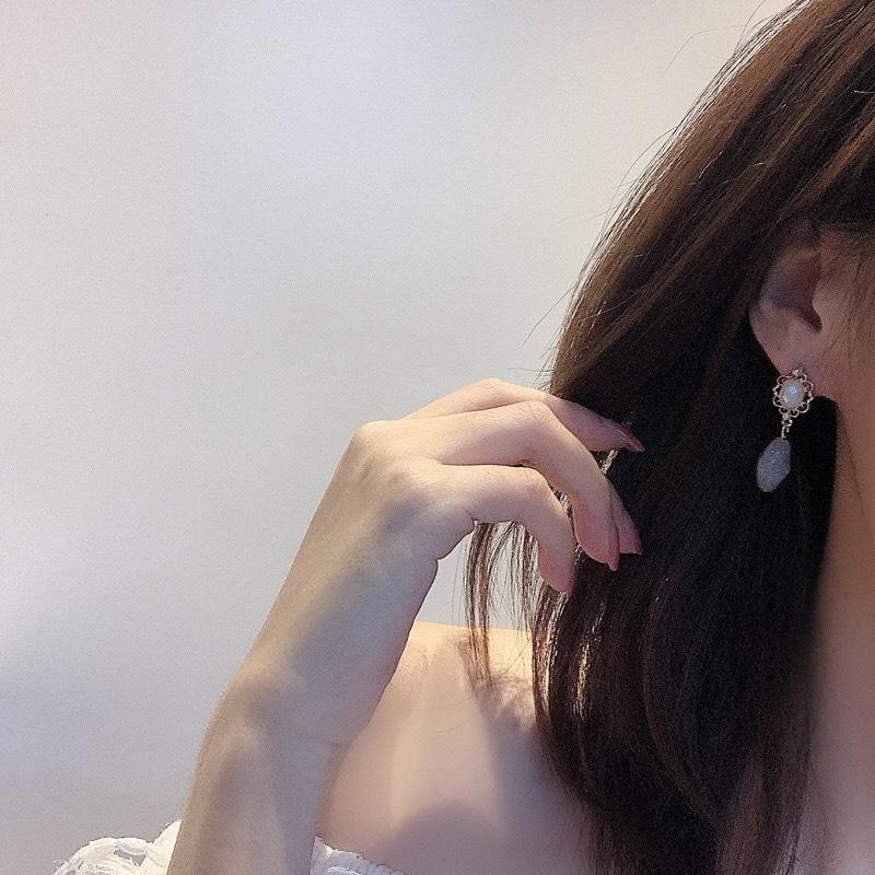 S925銀針法式溫柔超仙復古風珍珠花紋氣質耳環