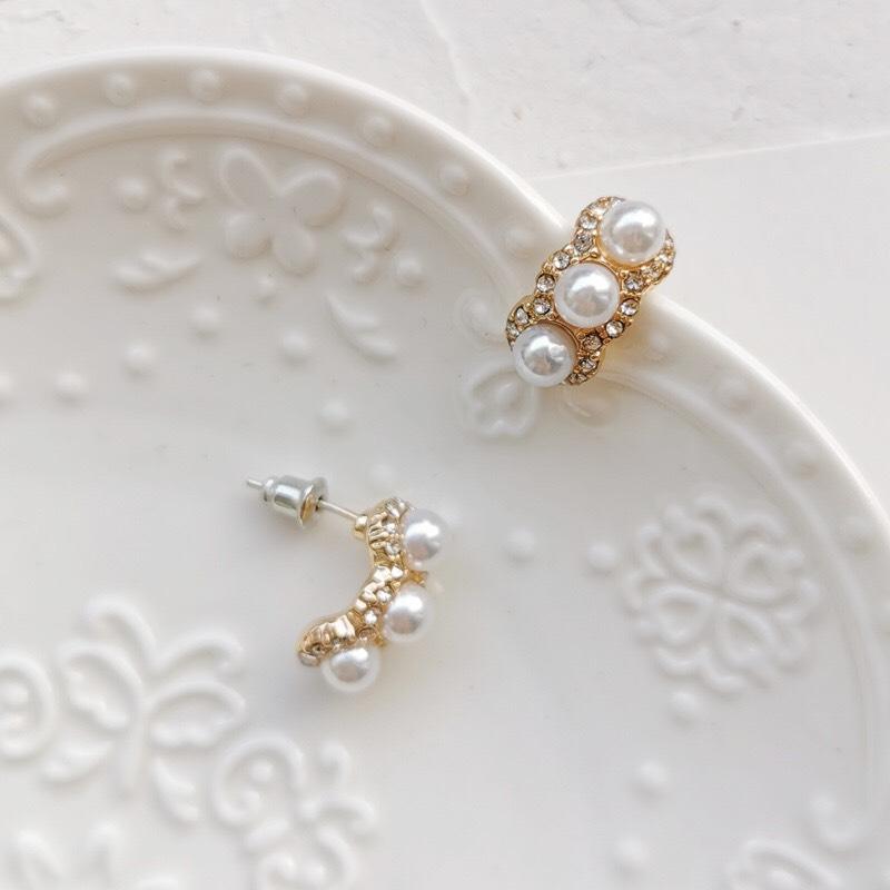 S925銀針輕奢珍珠鋯石簡約耳環小眾優雅耳釘