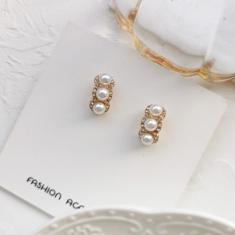 S925銀針輕奢珍珠鋯石簡約耳環小眾優雅耳釘