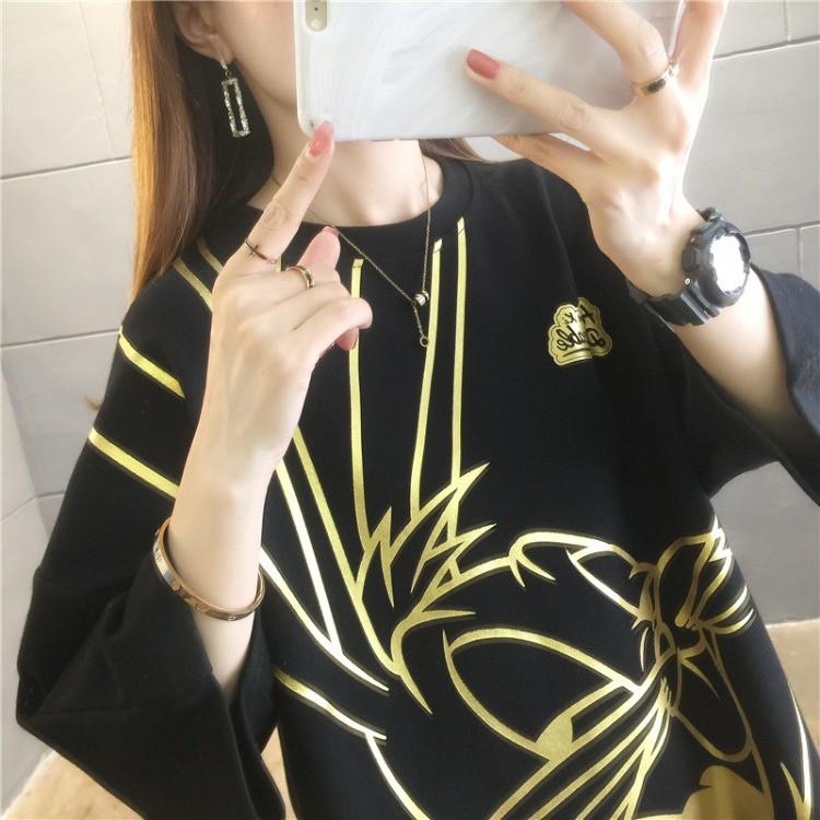 韓版春夏燙金卡通兔子短袖T恤3色 M-2XL