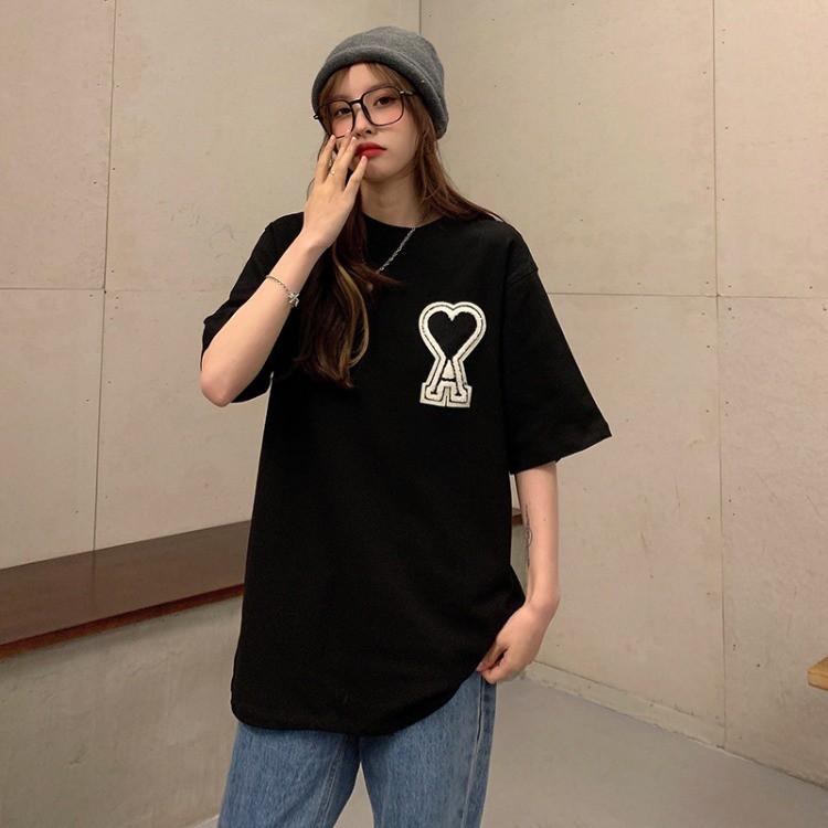 新款韓版刺繡字母愛心上衣短袖T恤2色 M-XL
