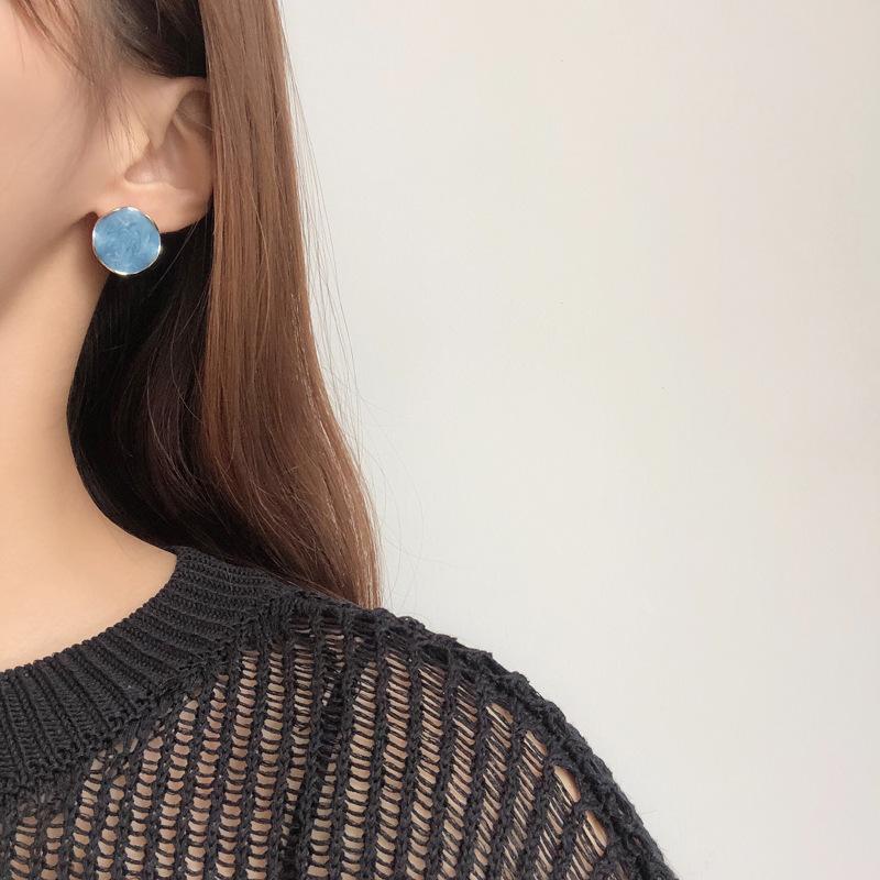 S925銀針時尚創意不對稱冷淡藍色系耳釘