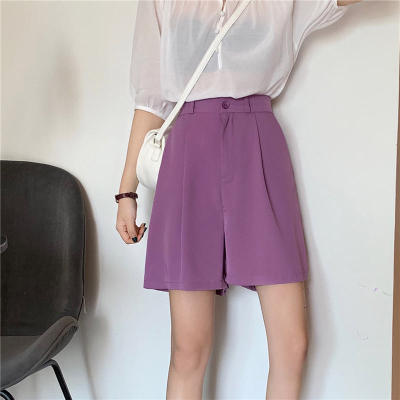 夏季韓版新款高腰顯瘦西裝寬鬆紫色五分短褲3色 M-4XL