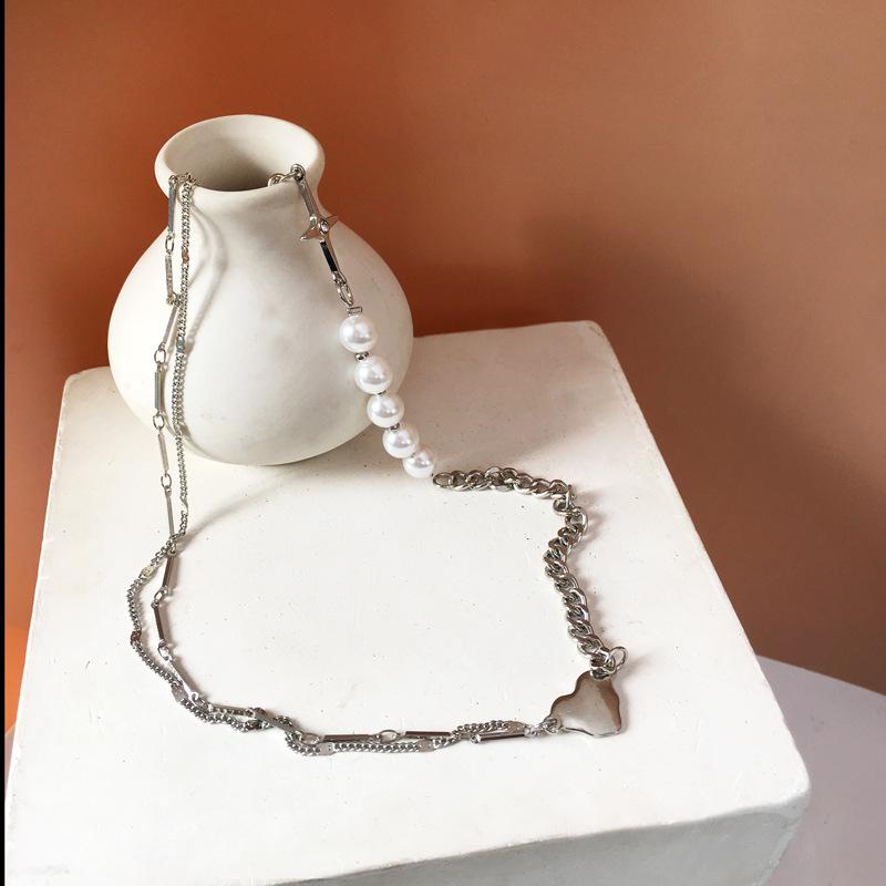 歐美時尚創意十字架珍珠鎖骨鍊網紅氣質愛心項鍊