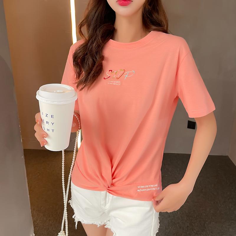 網紅韓版新款小眾短款顯瘦繡花扭結設計感洋氣上衣4色