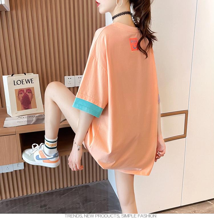 夏季新款韓版假兩件撞色寬鬆拼接刺繡短袖T3色 M-2XL