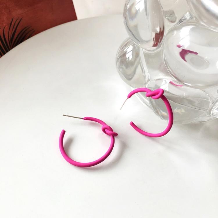 S925銀針創意打結個性誇張啞光半圓復古耳環