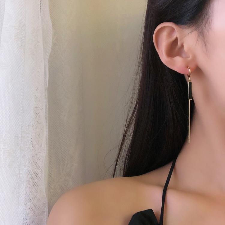 S925銀針個性長款顯臉瘦耳釘氣質唯美鏈條流蘇耳環