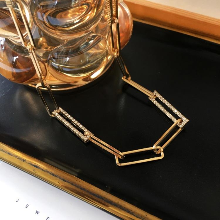 歐美網紅嘻哈長方形鏈條項鍊個性時尚簡約鑲鑽氣質頸鍊