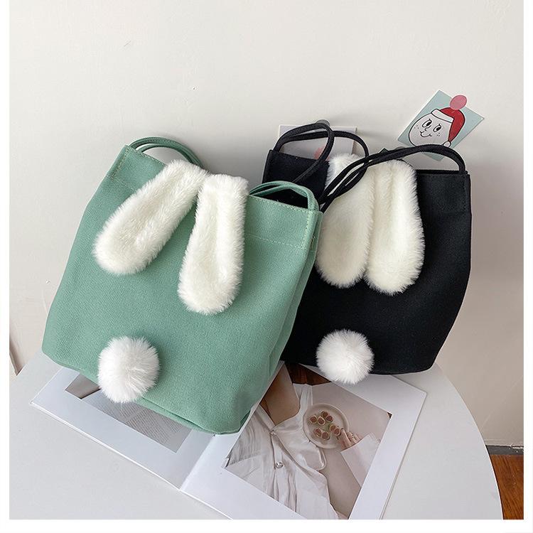 帆布包大容量休閒托特包可愛兔耳朵時尚單肩手提包5色