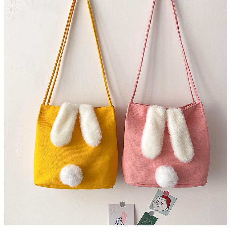 帆布包大容量休閒托特包可愛兔耳朵時尚單肩手提包5色