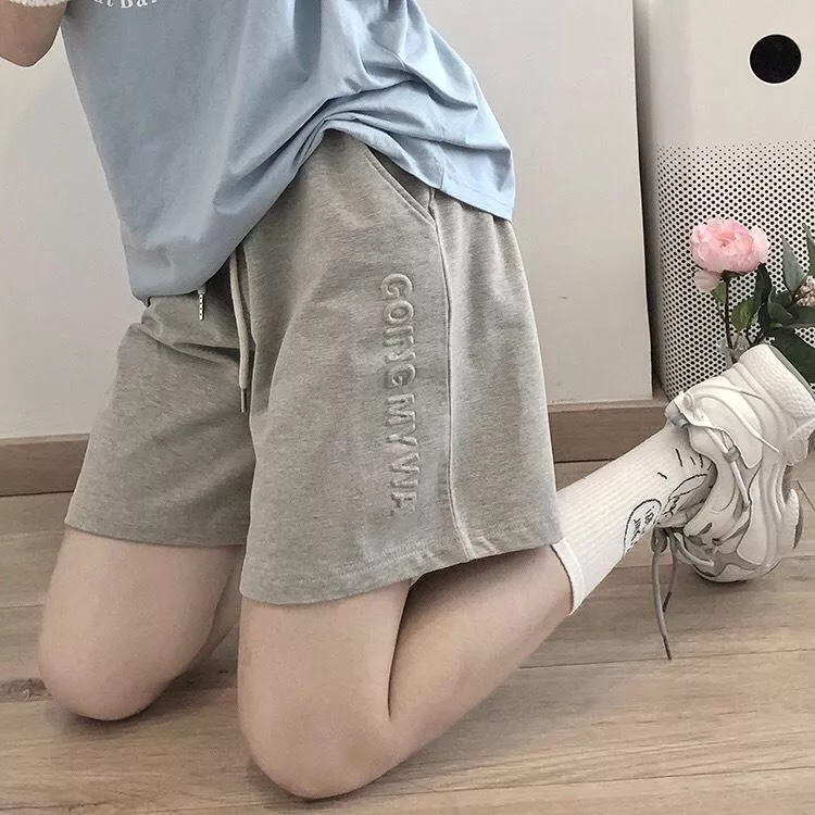 休閒褲夏季薄款新款韓版高腰側邊字母運動褲3色 M-XL