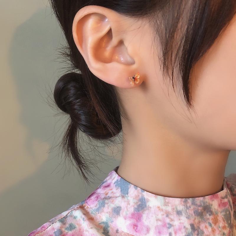 S925銀針夢幻少女仙氣蝴蝶簡約小巧彩色套裝耳釘