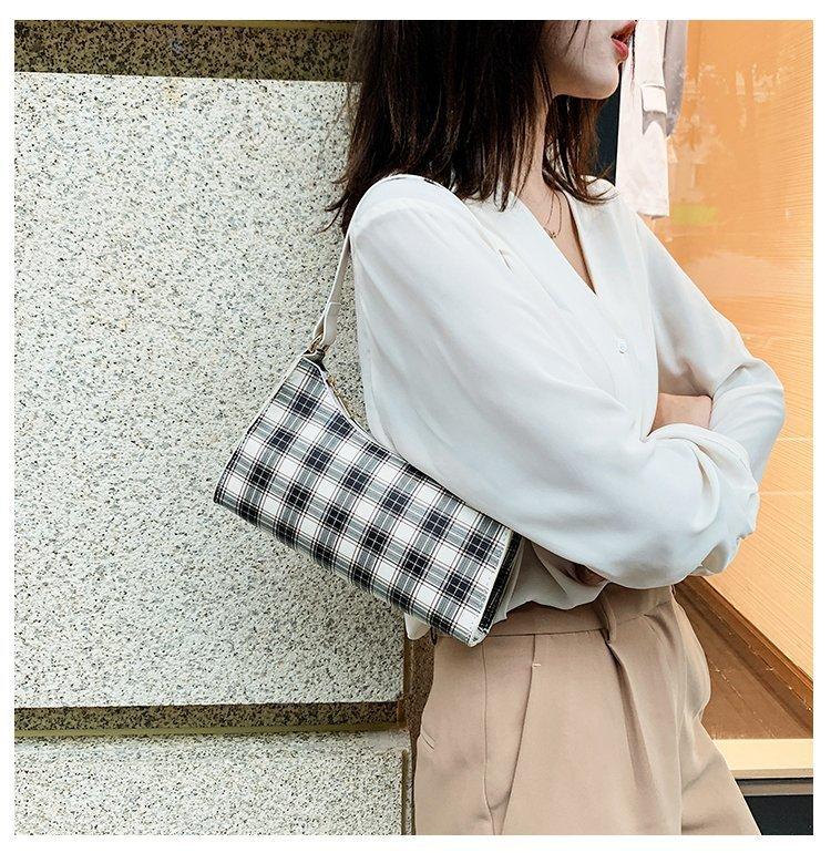 韓版時尚單肩格子簡約百搭斜挎手提復古定型包3色