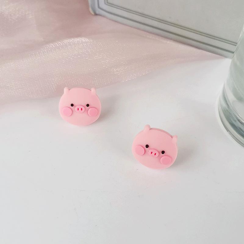 S925銀針小巧俏皮可愛甜美耳環粉色小豬趣味耳釘