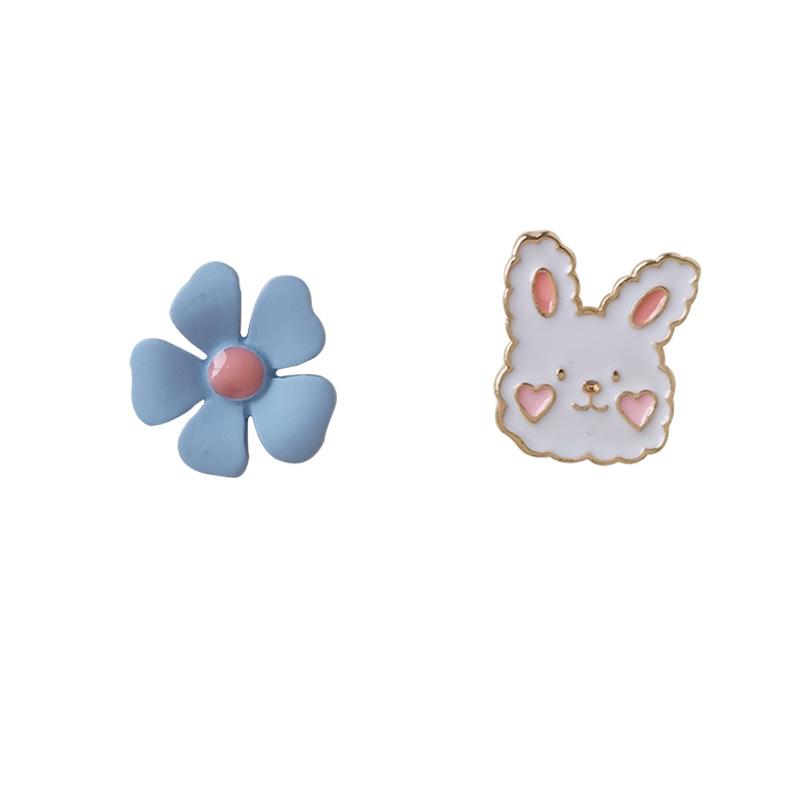 自主設計S925銀針可愛花朵兔子萌趣小清新耳飾2色
