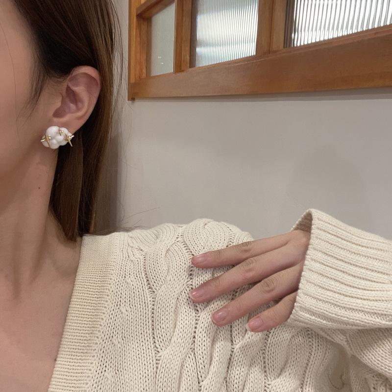 S925銀針日韓ins風時尚星星白雲個性趣味少女感耳飾