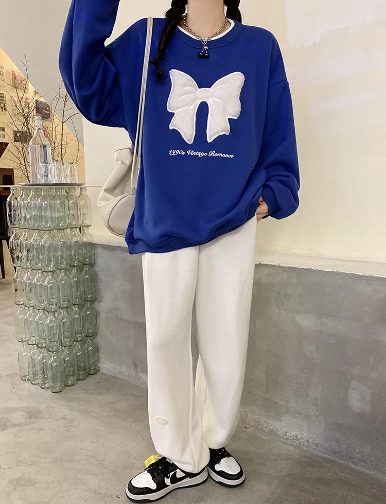 複合克萊因藍衛衣秋冬新款設計感蝴蝶結減齡 M-2XL