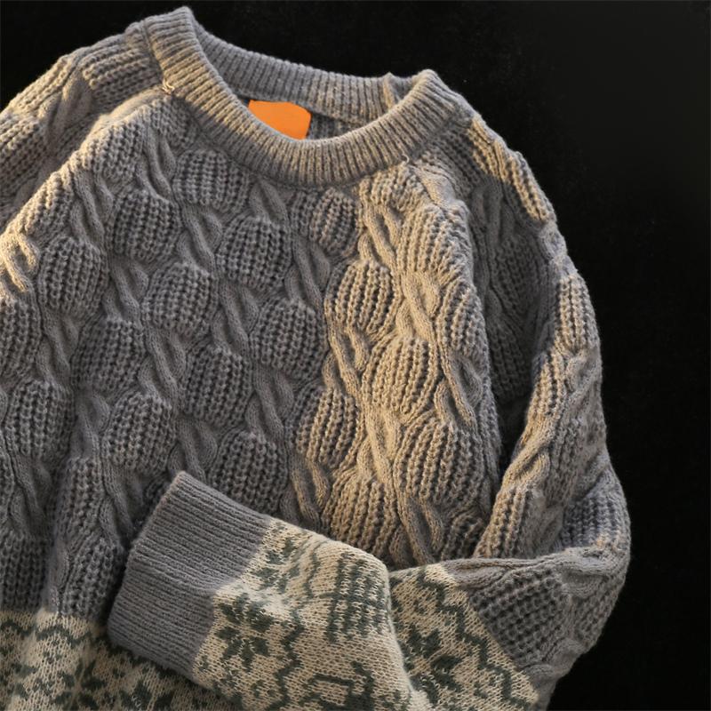 針織衫格紋壓印秋冬設計感韓版圓領長袖毛衣2色