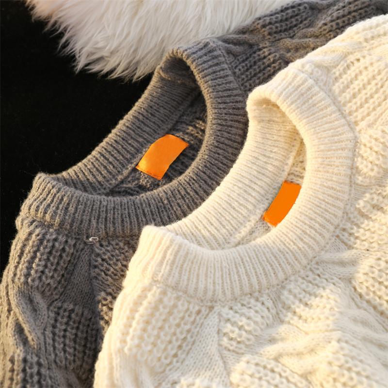 針織衫格紋壓印秋冬設計感韓版圓領長袖毛衣2色