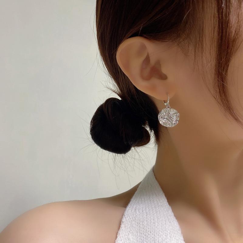 日韓ins風時尚水波紋圓形簡約百搭冷淡風銅夾耳環