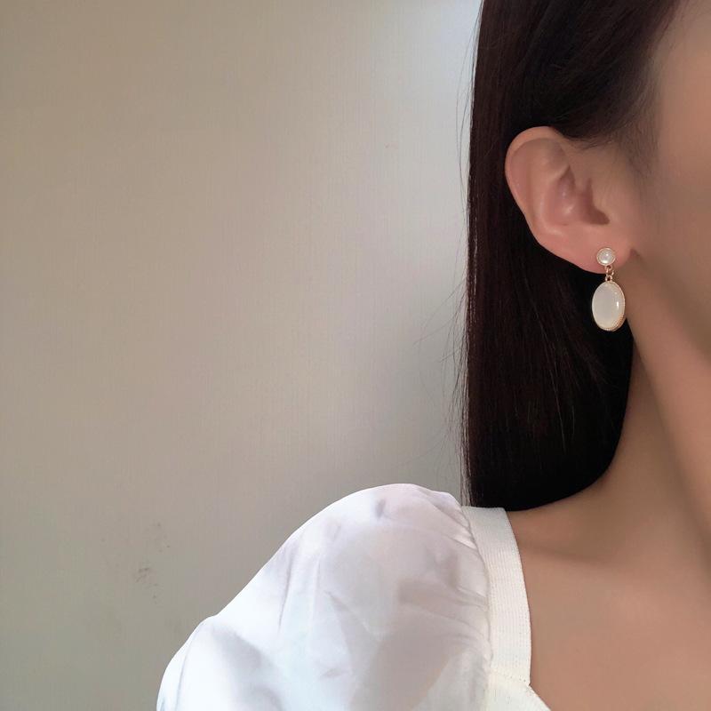 S925銀針日韓時尚氣質仙女橢圓形耳環