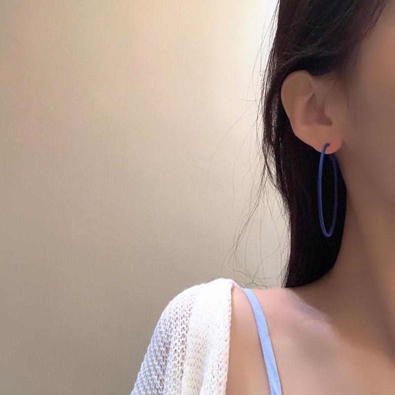 S925銀針春夏大小圓圈耳環氣質簡約藍色耳釘