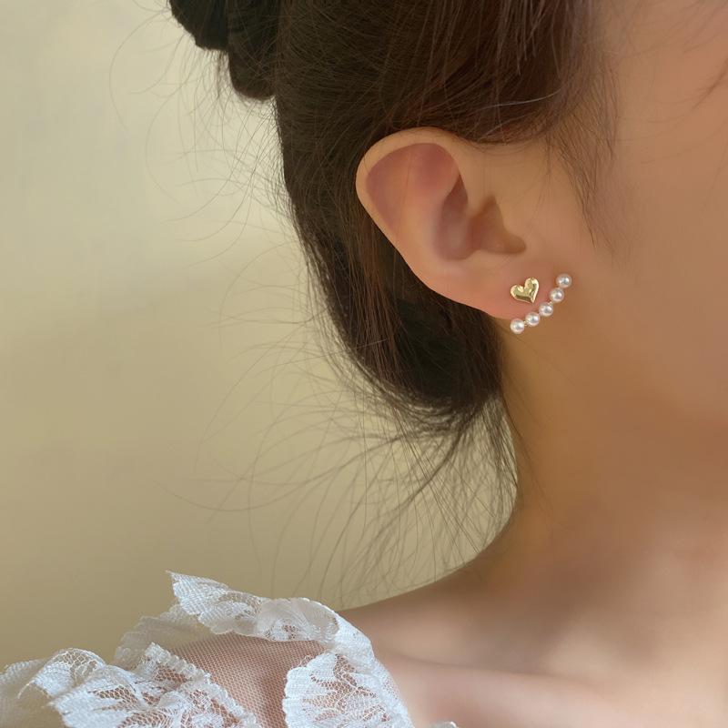 S925銀針春夏網紅時尚愛心珍珠花朵耳釘
