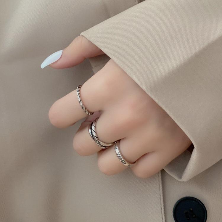 三件套戒指復古做舊感刻字條紋個性時尚潮流戒指組