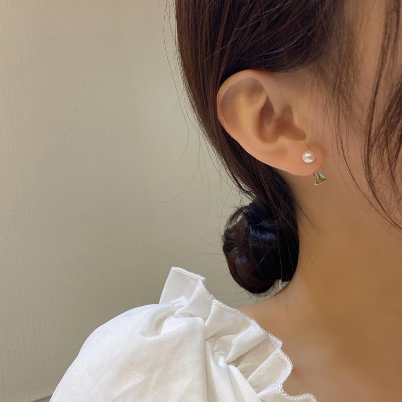 S925銀針一款兩戴小珍珠幾何耳釘設計感簡約耳飾