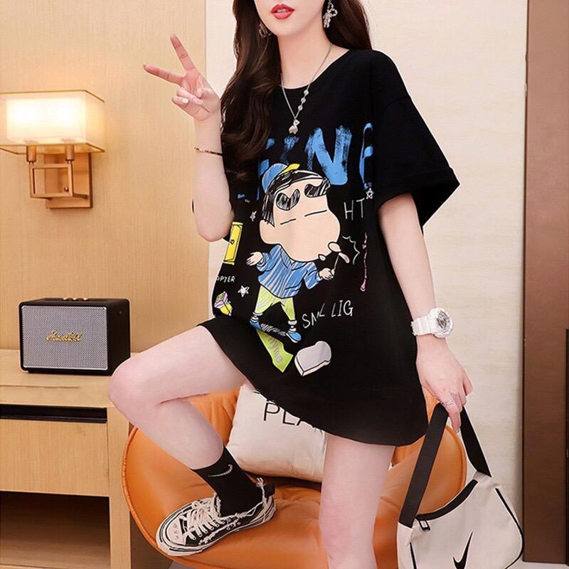 夏裝卡通短袖韓版寬鬆中長款上衣2色 M-2XL
