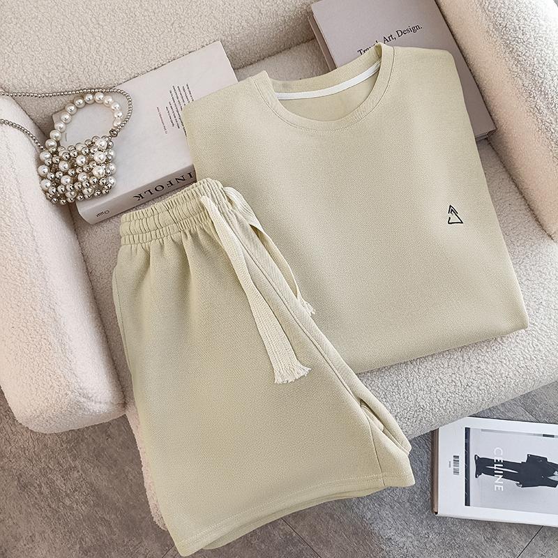 珠地棉休閒套裝純色韓版兩件套4色 M-XL