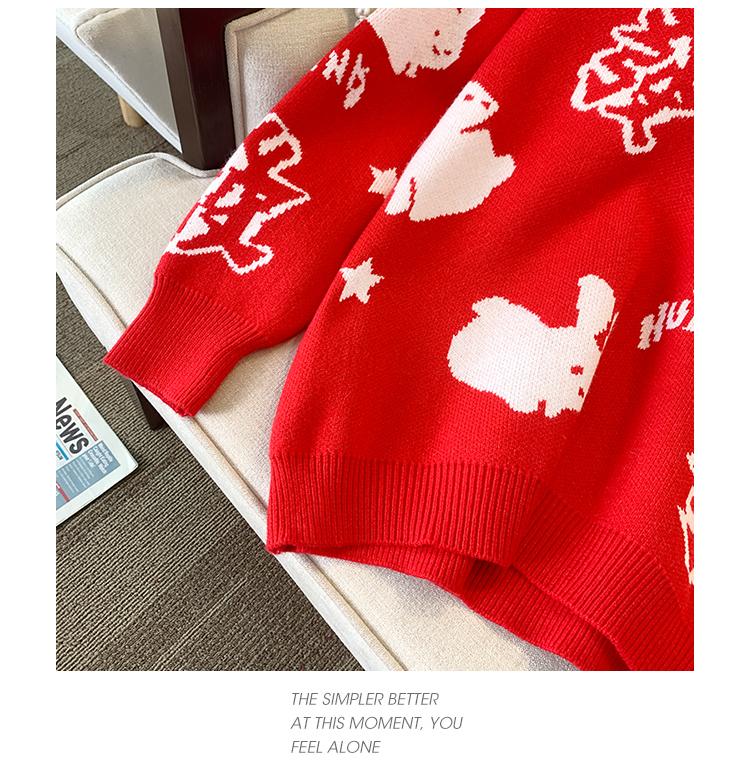 2023新年款秋冬發財兔紅色針織衫 2色 M-2XL