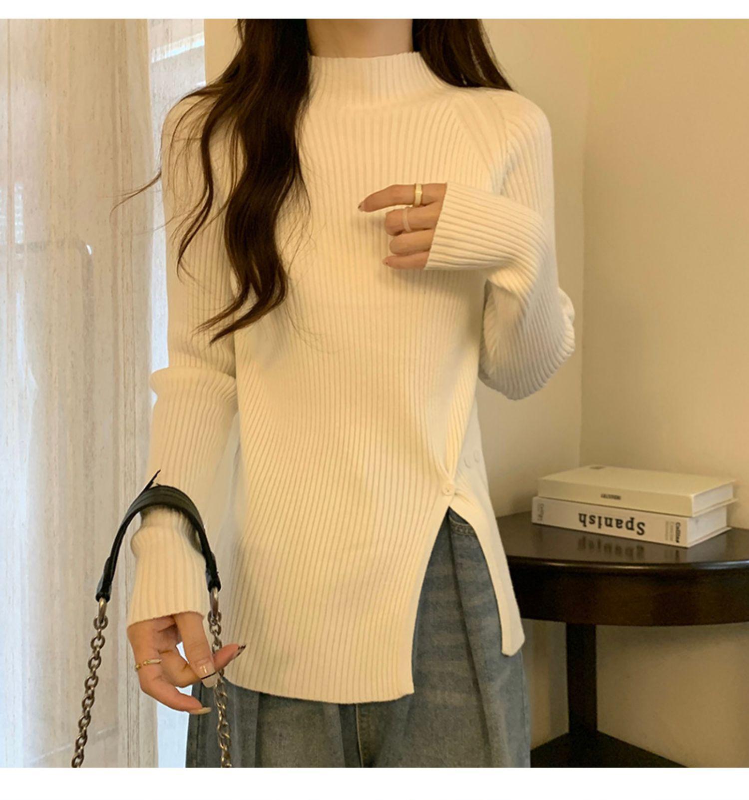 半高領毛衣秋冬提花設計感韓版純色保暖針織衫 3色