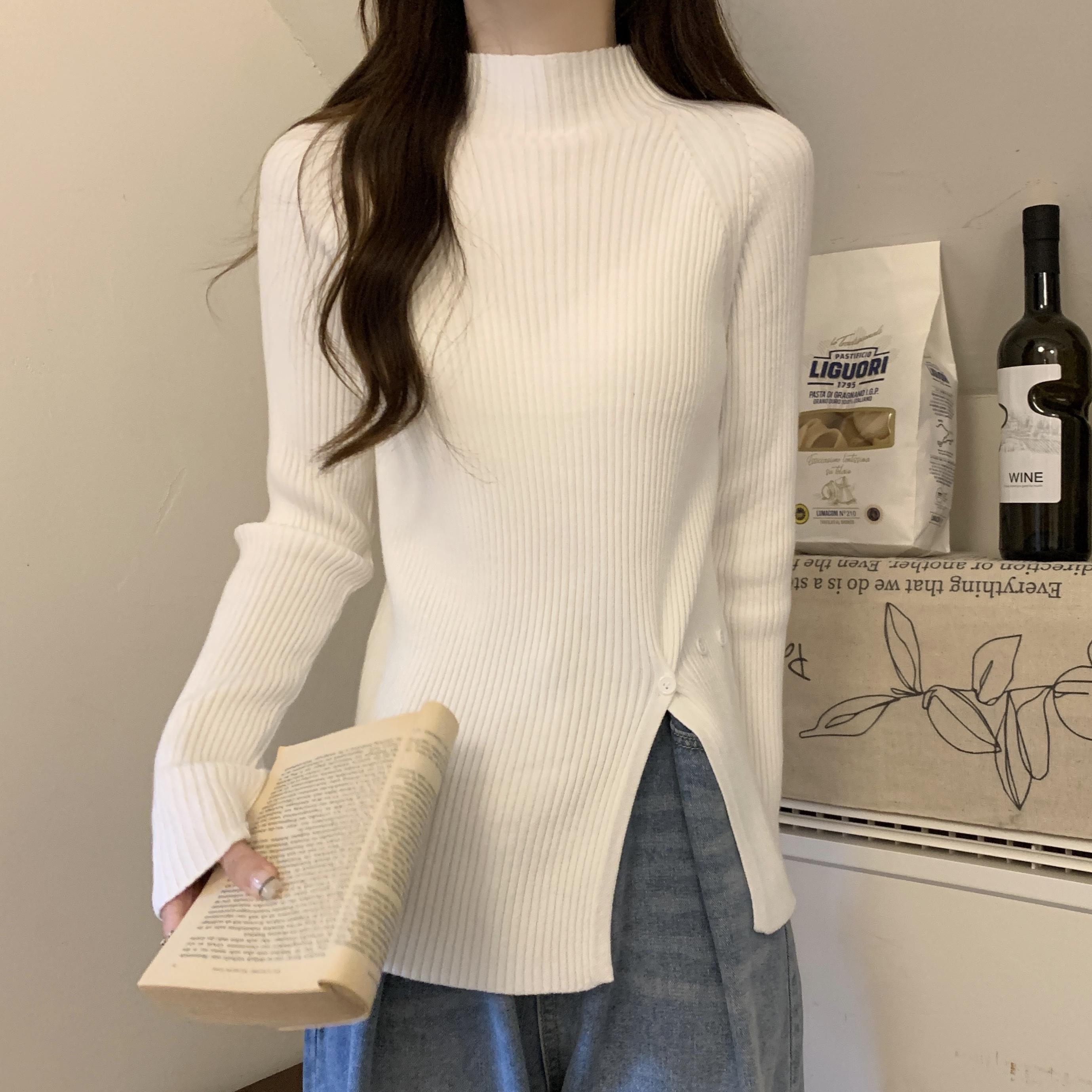 半高領毛衣秋冬提花設計感韓版純色保暖針織衫 3色
