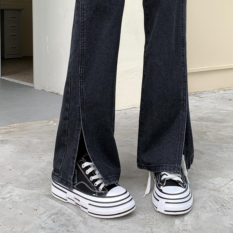 大碼牛仔褲新款開叉顯瘦高腰闊腿寬鬆直筒長褲 S-4XL