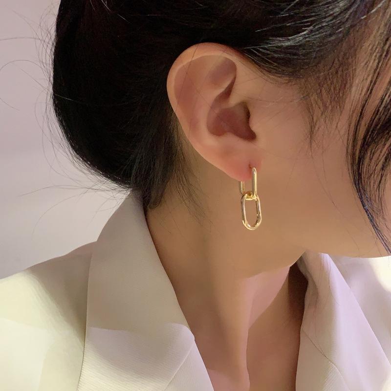 歐美金屬冷淡風格簡約橢圓形耳扣個性幾何耳環一款兩戴耳飾品
