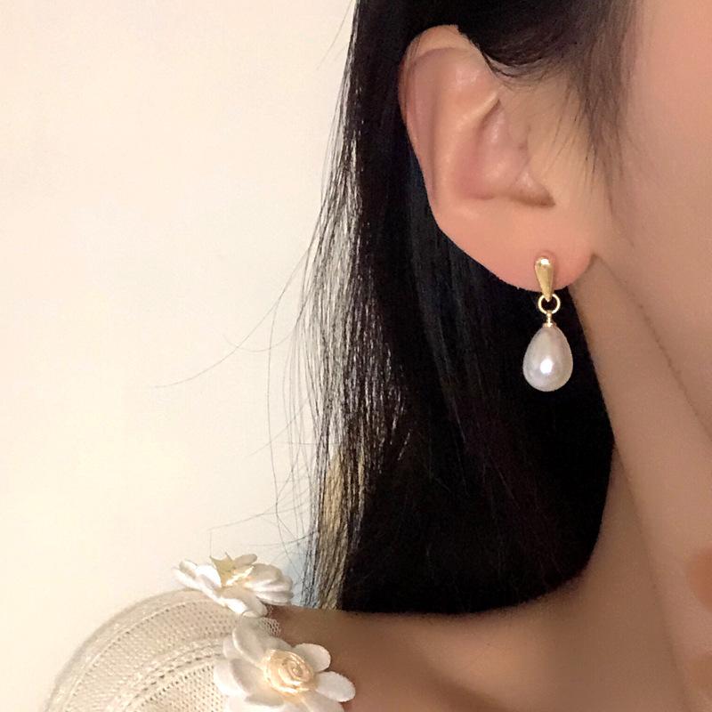 S925銀針簡約氣質水滴珍珠耳環ins風優雅淑女耳飾