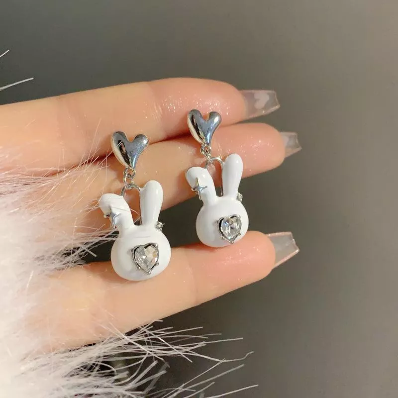 S925銀針甜酷兔子氣質新潮愛心耳環