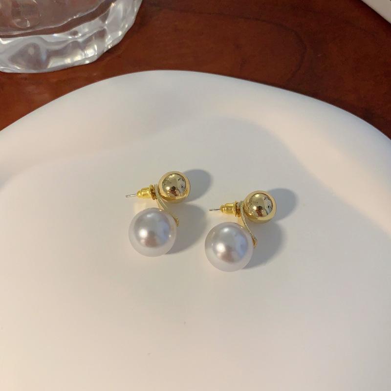 S925銀針復古港風一款兩戴珍珠時尚小眾耳環