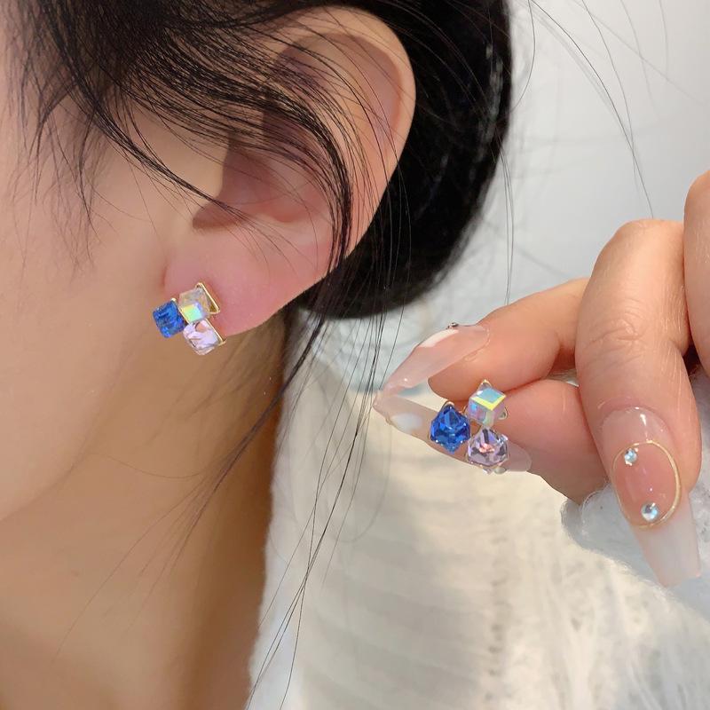 S925銀針小眾彩色方糖設計耳環