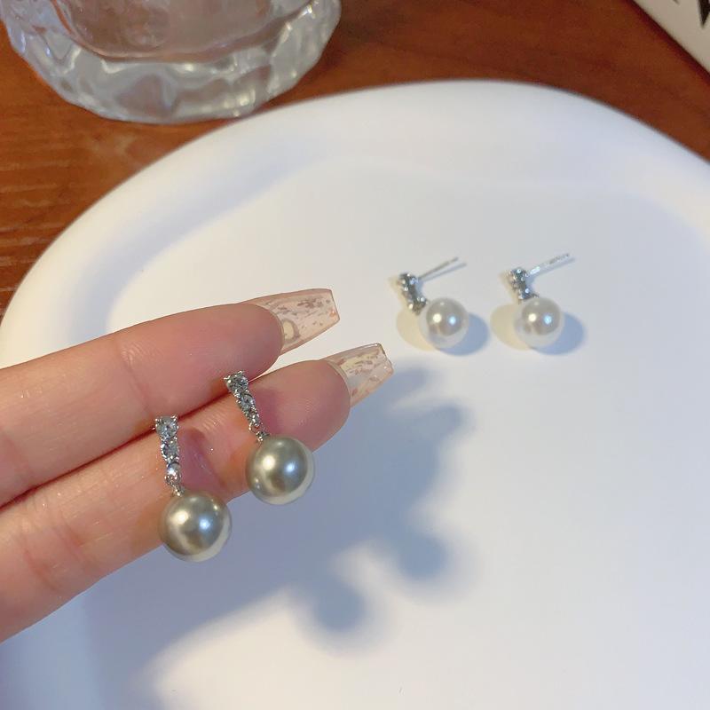 S925銀針高級感復古珍珠氣質輕奢鑲鑽耳環